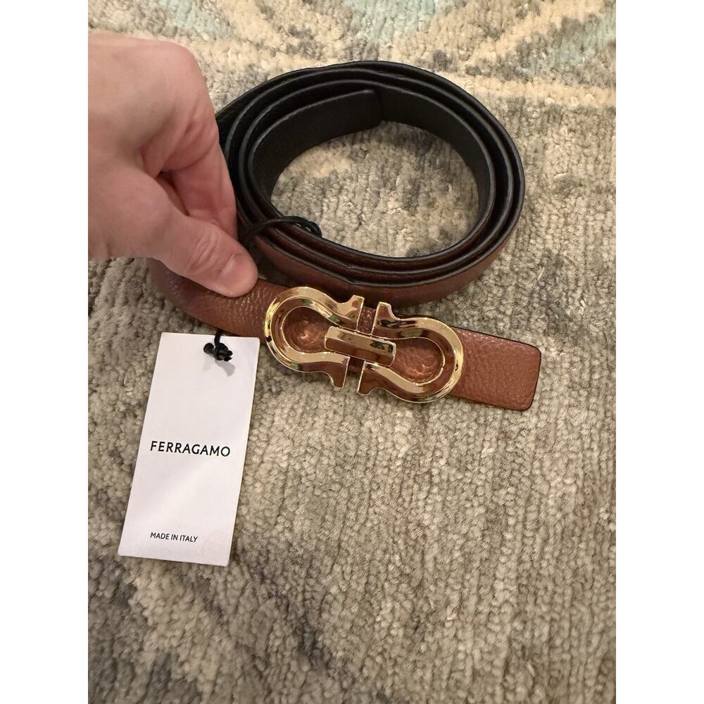 Ferragamo Reversible Gancini belt Cognac/black Gold Buckle Womens Sz 100 $489 - Picture 5 of 13